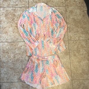 Colorful Button-Up Shirt and Short Set